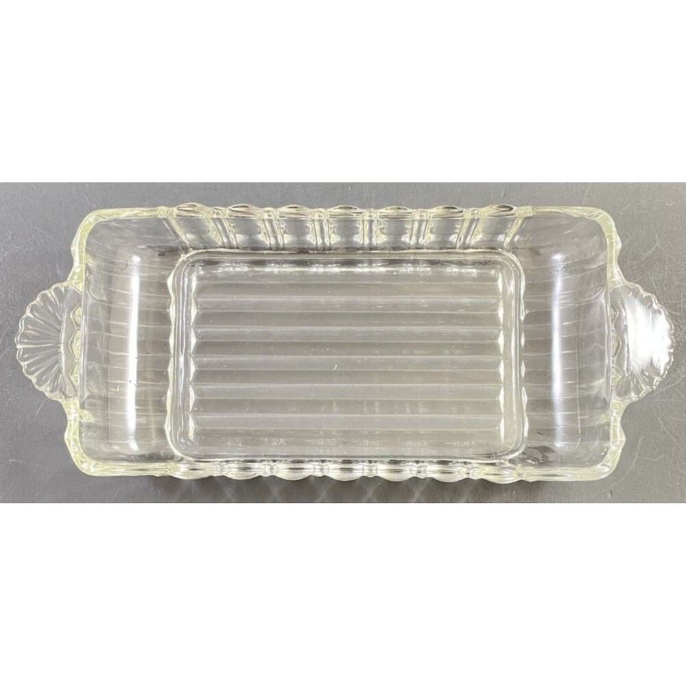 Anchor Hocking Butter Dish Relish Ribbed Glass W/ Fan Handles A560 Vintage